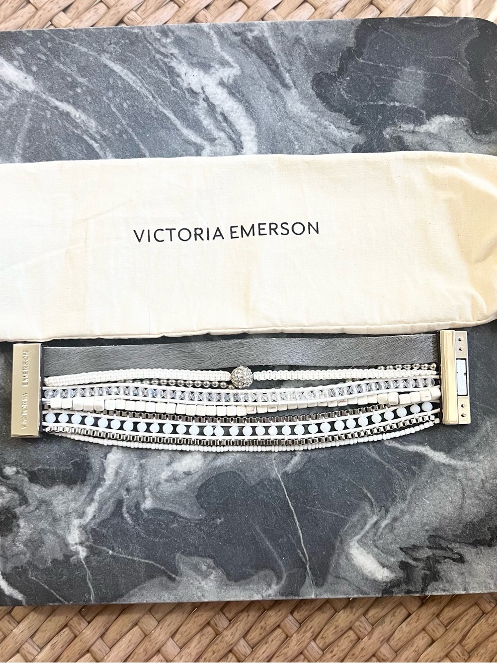 Victoria Emerson White Layered Beaded Wrap Bracelet with Crystal Accent